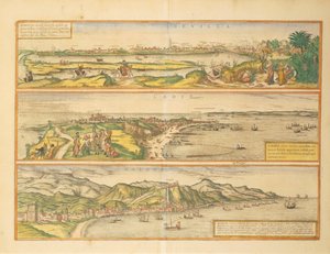 Kort over Sevilla, Cadiz og Malaga, Spanien fra Civitates Orbis Terrarum af Georg Braun
