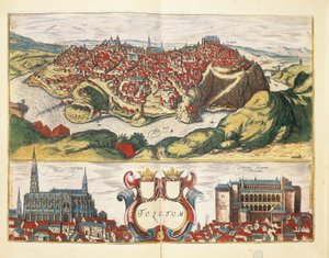 Spanien, Toledo, byen Toledo fra Civitates Orbis Terrarum af Georg Braun og Franz Hogenberg, gravering