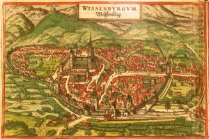 Wissembourg, det hvide slot, Alsace af Georg and Hogenberg Franz (1535 90) Braun