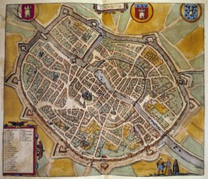 Kort over byen Tours i Frankrig. Gravering fra atlaset over "Braun og Hogenberg"" 1572