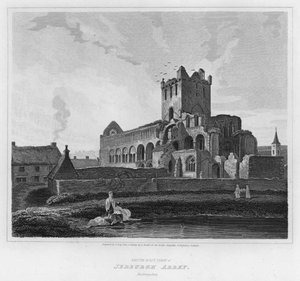 Sydøst udsigt over Jedburgh Abbey, Roxburghshire (gravering)