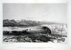 Udsætning af både over et rev overfor Mount Conybeare, fra 