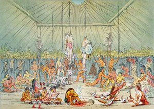 Mandan-ceremoni (farvelitografi)