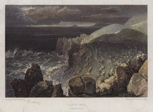 Lands End, Cornwall (farvet gravering) af George (after) Cooke
