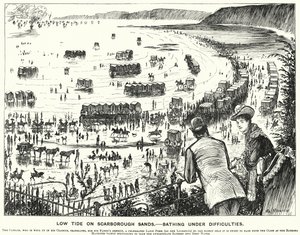 Punch tegneserie: Lavvande på Scarborough Sands - Badning under vanskeligheder (gravering) af George (after) Du Maurier