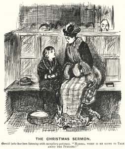 Punch tegneserie: The Christmas Sermon (gravering) af George (after) Du Maurier