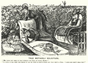 Punch tegneserie: Ægte moderlige omsorg (gravering) af George (after) Du Maurier