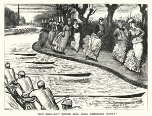 Punch tegnefilm: Hvorfor skulle Girton Rink ikke. Når Cambridge Rows? (gravering) af George (after) Du Maurier