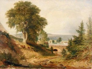 Canal Aqueduct Crossing a Stream, ca. 1840-49 (olie på lærred) af George (attr.) Harvey