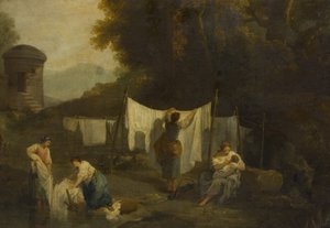 Blegningspladsen (bønder, der vasker linned) af George (attr.to) Romney