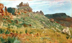 Juno Lacinas tempel, Agrigento, Sicilien (olie på panel)