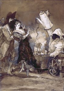 Cafe con leche caliente (efter Goya) (gouache på gesso malet bord)