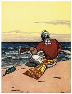 En pirat forlader på en øde ø ser på horisontlinjen Illustration fra "The Boys Books of Pirates"" af George Albert Williams (1875-1932) 1914