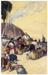 Piraten Henry Morgan deler skatten af Maracaibo-illustrationen fra "The Pirates of Panama or the Buccaneers of America" af George Albert Williams (1875-1932) 1914