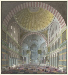 Interiør af Hagia Sophia med knælende og stående tyrkere af George Antoine Prosper Marilhat