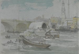 Nedrivningen af Old London Bridge af George Arnald