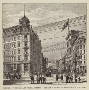 Hjørnet af Broad og Wall Streets, Drexels Building og Stock Exchange af George Augustus Sala