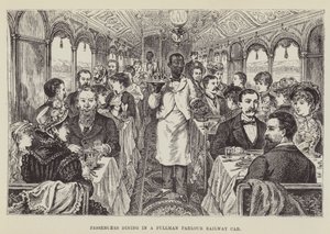Passagerer spiser i en Pullman-salonvogn af George Augustus Sala