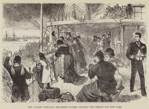 Cunard Companys dampskib Scythia forlader Mersey med kurs mod New York af George Augustus Sala