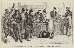 Rejsende, der ankommer til et stort amerikansk hotel af George Augustus Sala