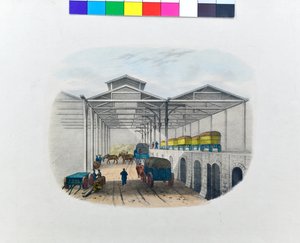Udsigt til godsbanegård, ca. 1830 (litografi på papir) af George Barnard