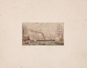Nålebokstryk: The Royal Fleet in Kilkenny Bay, 1850. af George Baxter