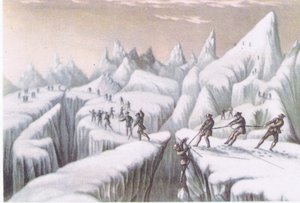 Stadier i bestigningen af Mont Blanc, fra British Adventure udgivet af Collins, 1947 af George Baxter
