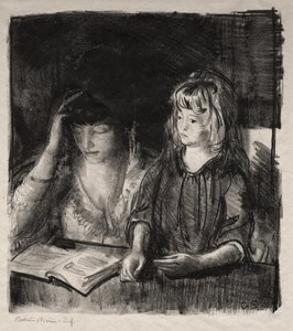 Fru Bellows læser højt for sin datter Anne af George Bellows