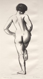 Nøgenstudie, pige, der står på ét ben af George Bellows