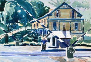 Railroad Crossing, The Berkshires, ca. 1925 (akvarel og blyant på papir) af George Benjamin Luks
