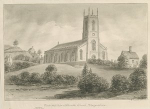Cheadle Church: sepia tegning af George Buckler