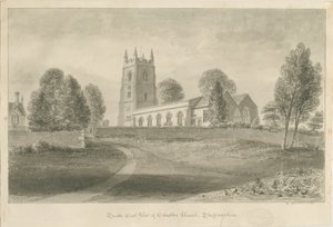 Ellastone Church: sepia tegning, 1841