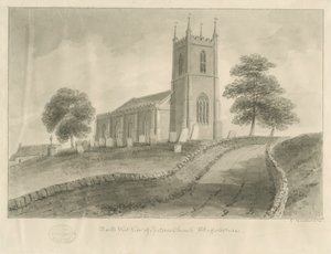 Ipstones Kirke: sepia tegning af George Buckler