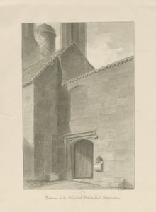 Pillaton Hall - Kapel Indgang: sepia tegning af George Buckler