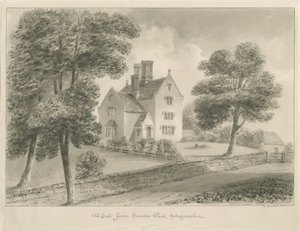 Sandon - Old Hall Farm: sepia vask tegning af George Buckler