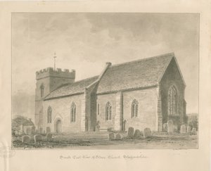 Stowe Church: sepia vask tegning af George Buckler