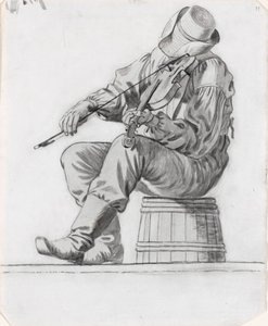 Spillemand (studie til The Jolly Flatboatmen) (recto) af George Caleb Bingham