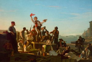 Jolly Flatboatmen i Havn af George Caleb Bingham