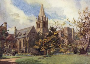 Oxford: Christ Church fra en af kanonens haver (farve litografi) af George Carline