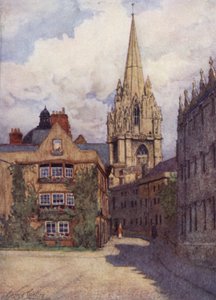 Oxford: St Mary "s Church from the Corner of Oriel Street and Merton Street, with Oriel College on the Rightdani