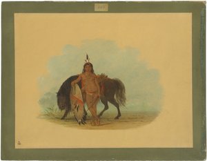 En cheyennekriger hviler sin hest af George Catlin