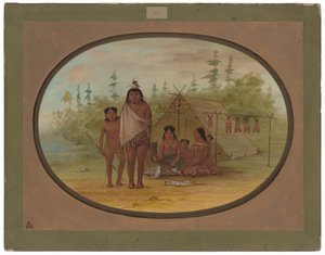 En fladhovedet høvding med sin familie af George Catlin