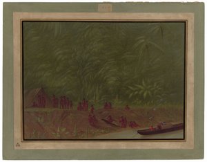 A Mura Encampment - Bådskitse af George Catlin