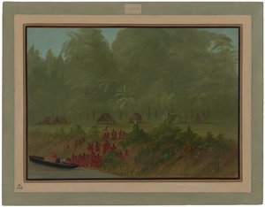 En Yahua-landsby af George Catlin