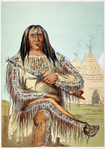 Amerikanske indianere: Portræt af en leder af sortfodsstammen (sorte fødder) på omkring 50 år. Illustration af George Catlin (1794-1872)