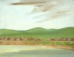Arikara-landsby med jorddækkede hytter, 1600 kilometer over St. af George Catlin