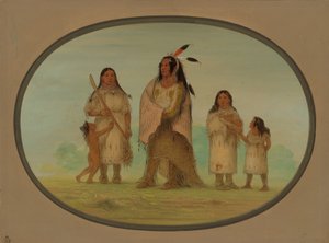 Assinneboine Warrior og hans familie, 18611869. af George Catlin
