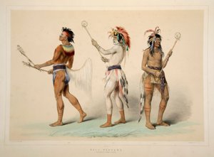 Boldspillere, pub. 1845 farvelitografi. af George Catlin