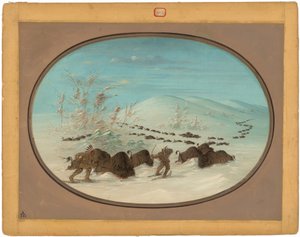 Buffalo Chase in the Snow Drifts - Ojibbeway af George Catlin