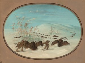 Buffalo Chase in the Snow Drifts - Ojibbeway, 18611869. af George Catlin